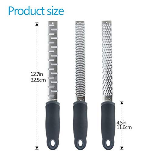 Pack of 3 Kitchen Graters, Stainless Steel Lemon Zester, Cheese Grater and Shredder, Non-Slip Ergonomic Handle, Kitchen Tool for Grating Chocolate, Ginger, Citrus, Lime Nutmeg and Many More (BLACK)