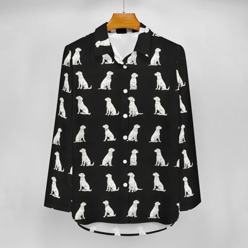 Süßer Labrador-Hunde-Druck Button-Down-Shirts für Damen, langärmelig, Button-Up-Shirt, Bluse, Tops, lässig, Mehrfarbig, M