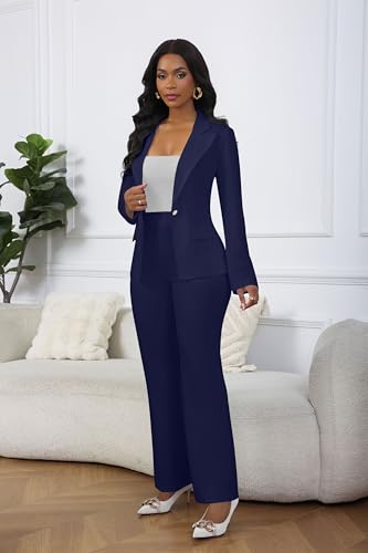 Chic and Confident: Navy Blue Women's Business Suit Set - Image 7
