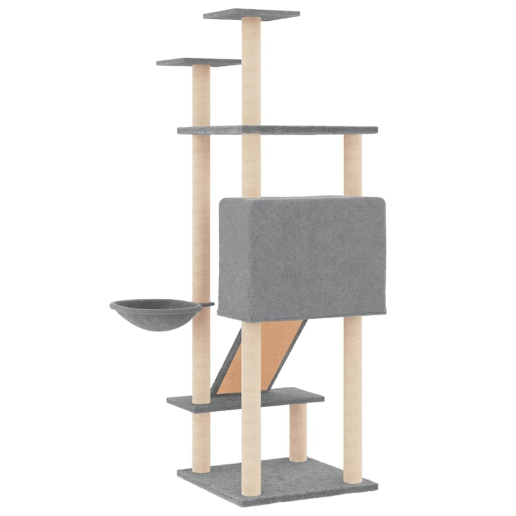 Homgoday Albero tiragraffi in sisal, grigio chiaro, 153 cm, tiragraffi a torre per gatti multilivello, centro attività per gatti da interno