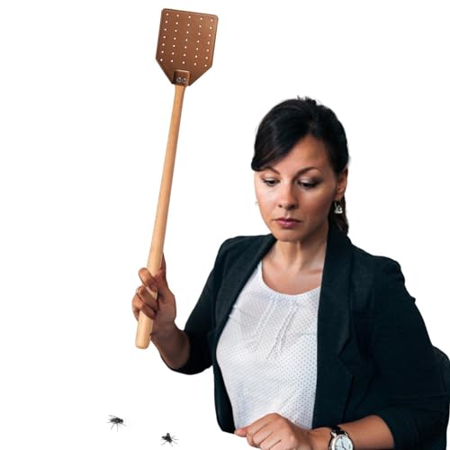 Tapettes À Mouches En Cuir PU,Robuste Tapetteà Mouche Avec Long Manche En Bois,Tapetteà Mouche Avec Long Manche En Bois,Tapetteà Mouche Solide,Lutte Antiparasitaire Manuelle,Résistant Et Lavable Tapet