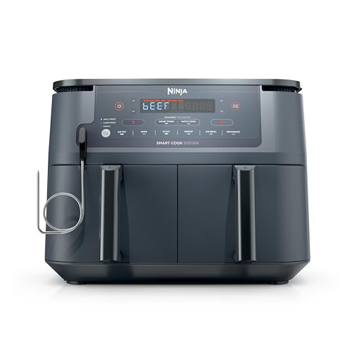 Ninja Foodi Air Fryer w/Smart Cook Thermometer | 6-in-1 Air Fry, Roast, Bake, Dehydrate & More | DualZone™ Match Cook & Smart Finish, 2 Independent Baskets | XL 10 Qt, Stainless Steel | Grey,DZ550GY by Ninja - Used condition - US$184.60