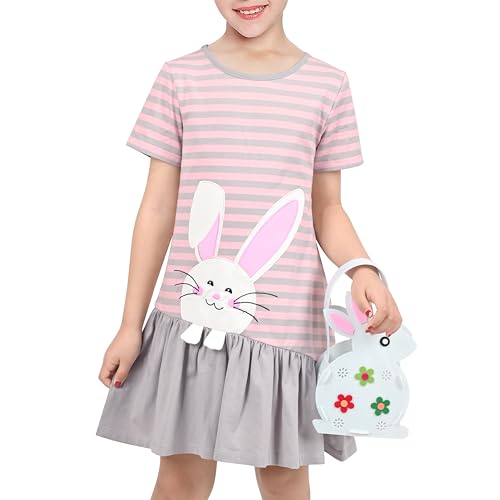Image of Sunny Fashion Girls Dress Easter Bunny Ears Headband Egg Hunt Size 3-8