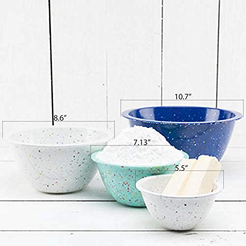 Image of Zak Designs Mixing Bowl Set, Nesting Bowls for Space Saving Storage, Made with Durable Eco-Friendly Melamine, Great for Prepping and Serving Food (Confetti White, Blue & Mint, 4pcs, BPA-Free)