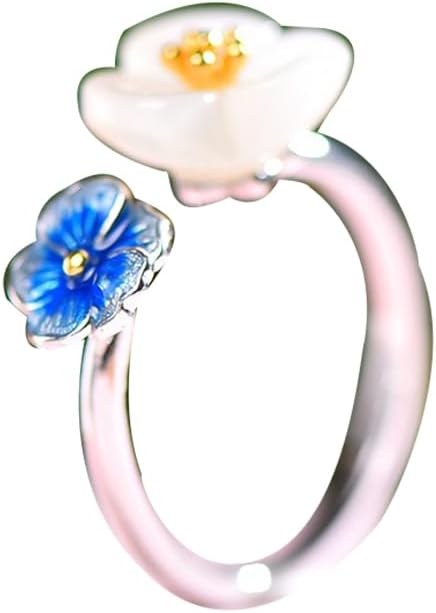 S925 Silver-Inlaid Natural White Jade Auspicious Flower Ring with Adjustable Opening and Including Certificate