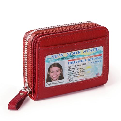 Image of Genuine Wallet Women RFID Blocking Card Holder, Small Leather Womens Wallet with Zipper ID Window Coin Pocket
