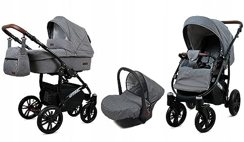 BabyLux® Bambimo Kinderwagen Set 3 in 1 - Optimal - incl. Babywanne, Buggy Sportsitz, Auto-Babyschale - Autositz - Kinderwagenset - Kombikinderwagen mit Wickeltasche, Regenschutz usw.