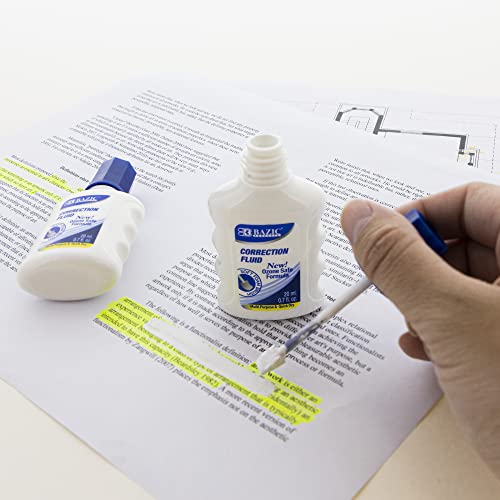 BAZIC Products Correction Fluid (0.7 oz / 20 ml), Foam Brush Applicator, Instant Corrections Pen White Out Wipe Out Liquid (2/Pack), 2-Packs