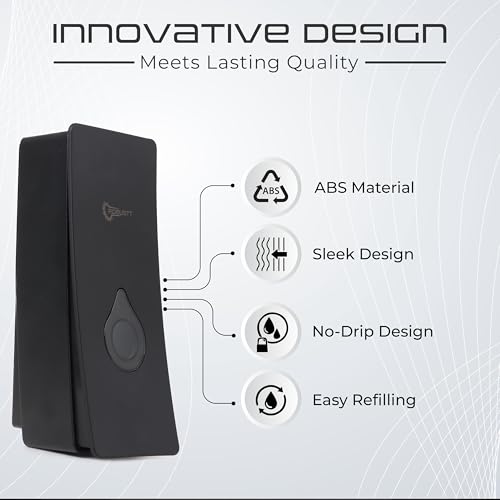 Image of Robustt Manual Wall Mounted Liquid Soap Dispenser - Black (200 ml, Pack of 1) - with Adhesive Hooks | Leak-Proof, Transparent Window, Easy Installation