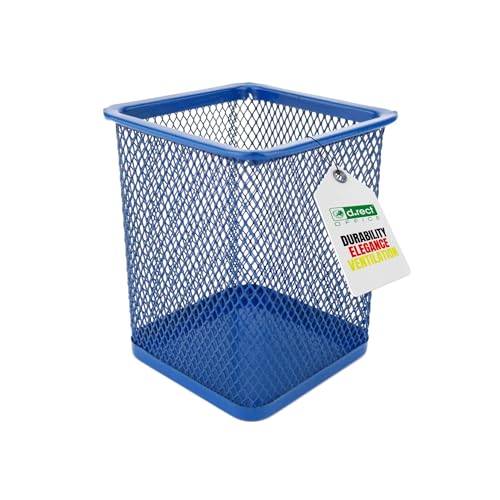 D.RECT Portalápices cuadrado de metal | Portalápices cubo de metal de alambre | Portalápices multifunción de malla para bolígrafos, color azul marino
