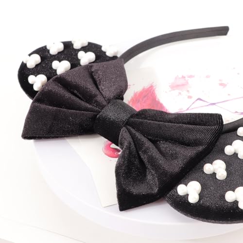 Image of DRESHOW Mouse Ears Headbands for Women Pearl Hairbands Bow Head bands Velvet Head band Christmas Cosplay Costume Princess Party Decorations Halloween & Disney Trip