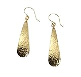 Long Hammered Brass Nu Gold Tear Drop Earrings By John S Brana Handmade Jewelry Brass Earrings