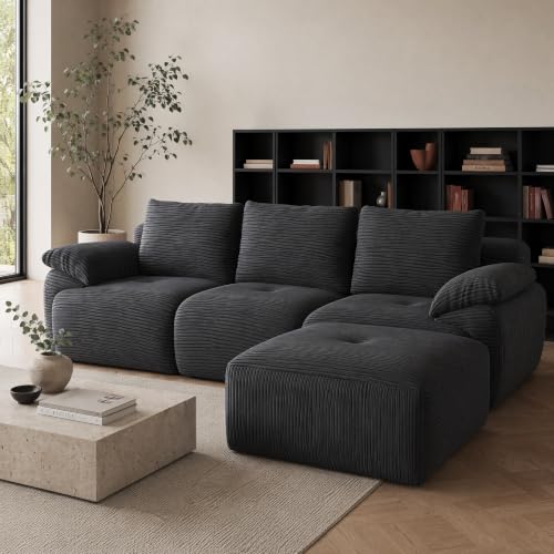 Sofá de esquina con función de dormir en forma de L gris oscuro de pana 2