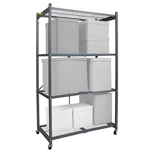 Origami 4-Shelf Foldable Storage Shelves | For Garage Kitchen Bakers Closet, Metal Wire, Collapsible Organizer Rack, Holds Up To 1000 Pounds, Powder-Coated Steel, Heavy Duty | Pewter #TOP6