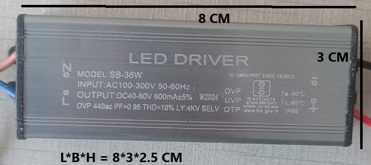 Image of 2 Quantity | 36Watt 600mA Led Driver | For Street /Flood Light Repairing | BIS Approved | IP65 Waterproof (Pack of 2)