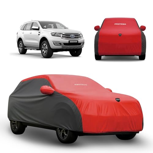 Image of PROTEGO Prime Series India's 1st Anti-Tear Car Cover for Ford Endeavour | Heavy-Duty, Custom Fit, All Weather Protection | 100% Waterproof, Windproof & Hail Resistant | 2-Year Warranty | Red + Black