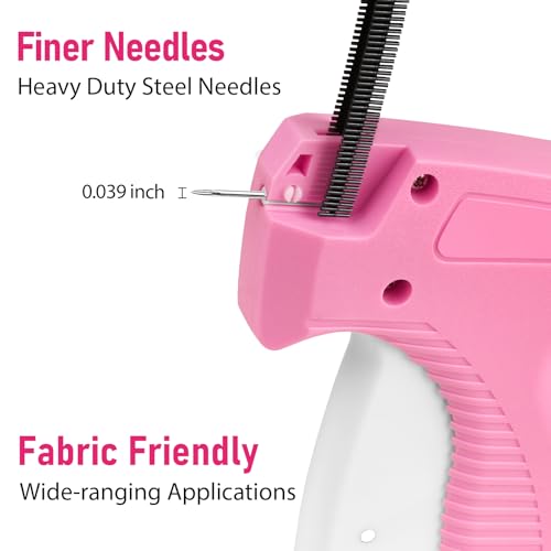 HABGP Stitch Gun for Clothes, Handheld Stitch Tag Gun, Mini Sewing Kit Micro Tagging Gun for Quick Clothing Fixer, Sewing Tool Kits with 1,200 Black & 1,200 White 5mm Mini Fasteners, 6 Needles (Pink) by habgp - Image 2