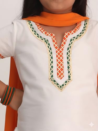 Image of VASTRAMAY Girls White Viscose Kurta Set | Traditional Indian Outfit