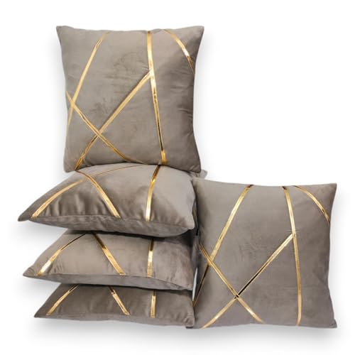 Image of Zikrak Besur Gold Stripe On Velvet|Pack of 5 Cushion Cover|for Home Decoration|Living Room Decor|Hotel Premeuim Qulaity Cushion Cover|Exclusive ON Amazon (Mouse, 20 X 20 INCH(50 X 50 CM))