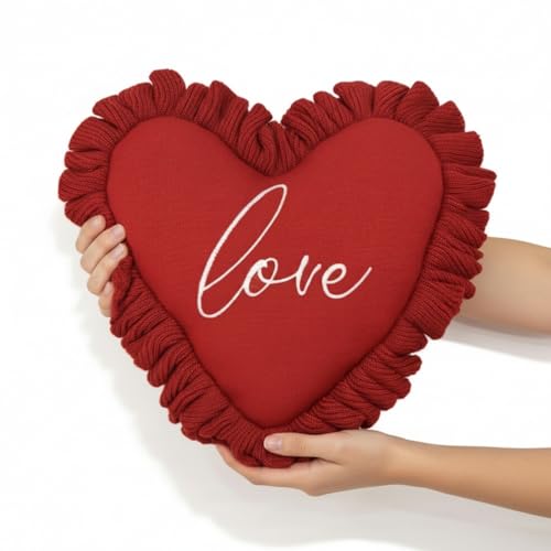Image of haus & kinder Heart Shaped Decorative Cushion Cover | Love Pillow Cover for Couch, Bed & Home Decor | Soft Plush Red | 100% Cotton 210TC