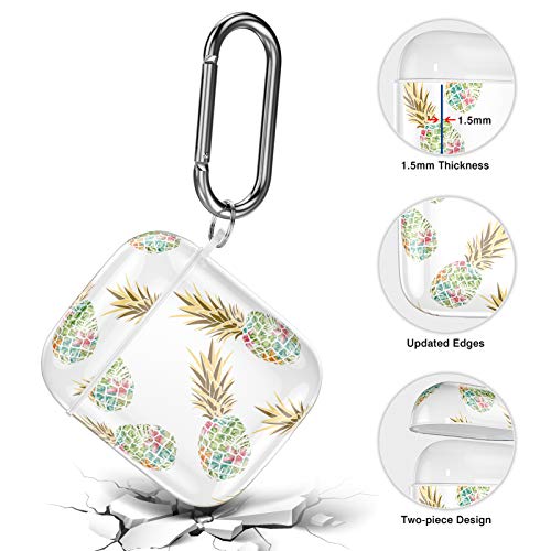 Hamile Compatible with Airpods Case Cover Cute Protective Case for Apple Airpods 2 & 1, Fadeless Pattern Shockproof Hard Case Cover with Portable Keychain for Girls Women Men - Colorful Pineapples