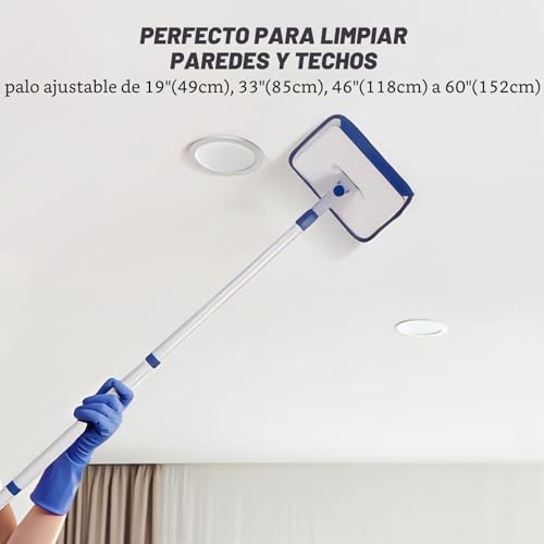 Miniatura 2 de Qaestfy Limpia Zócalos Con Mango Largo 152cm Mopa Para Limpiar Azulejos Y Paredes Piso Limpiacristales Mopa Extensible Con Articulación De 360 6 Almohadillas Reutilizables