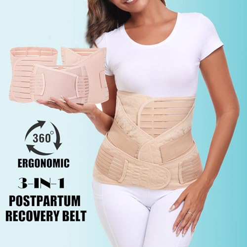 MAMODY 3-in-1 Postpartum Gürtel für Damen – Bauchgurt Nach Geburt,Shapewear, Waist Cincherr (Beige, S/M)