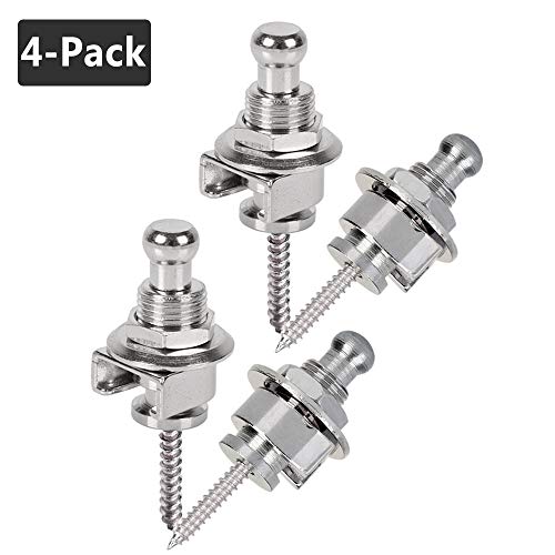 YAKAMOZ Set of 4Pcs Quick Release Metal Guitar Strap Lock Security Strap Locking Buttons End Pins with Mounting Screws for Electric Acoustic Guitar, Bass, Ukulele - Silver