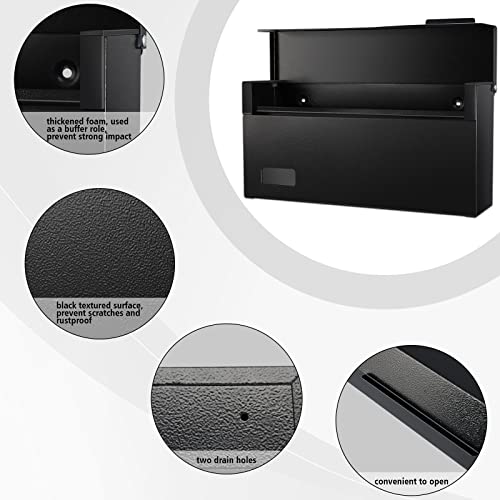 Image of xydled Wall Mount Mailboxes for Outside, Steel Hanging Metal Mail Box,Black | Textured Modern Post Box Package Drop Box for Outdoor House Home, ideal for magazines and mail storage, 14.56''x7.1''x4''