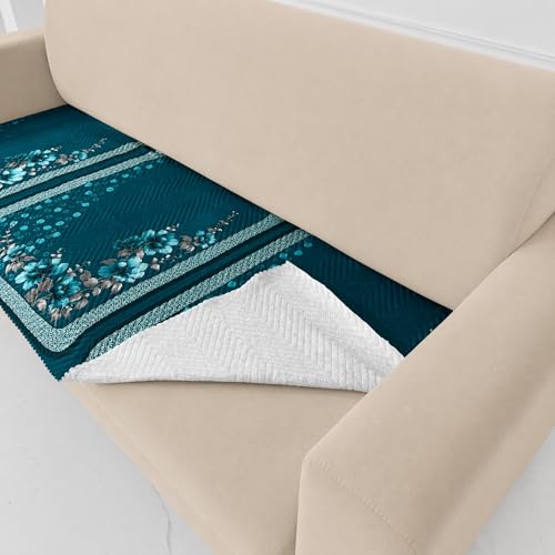 Image of Homerz 'Brooklyn Series' Premium Sofa Cover | Quilted Floral Design | Non-Slip Washable Sofa Protector | Soft Anti Slip Fabric (Teal, 5 (3+2) Seater, Only Seat Cover)