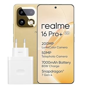realme 16 Pro+ 5G Smartphone, 12+512GB Teléfono Móvil con IA, Cámara LumaColor 200MP, 6,8″ Curvada Pantalla, 144Hz, Snapdragon® 7 Gen 4, Batería 7000mAh, Carga SuperVOOC 80W, IP69K, Dorado