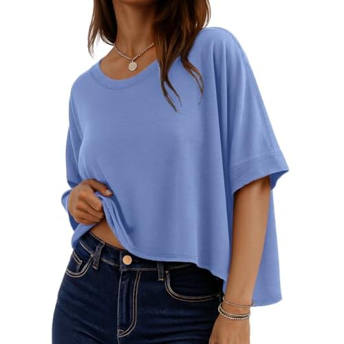 rosemia Oversized Tshirts for Women Summer Graphic Half Sleeve Crop Tops Casual Blouses 2026