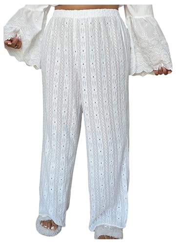 MakeMeChic Women's Plus Size Wide Leg Pants Elastic Waist Straight Summer Trousers