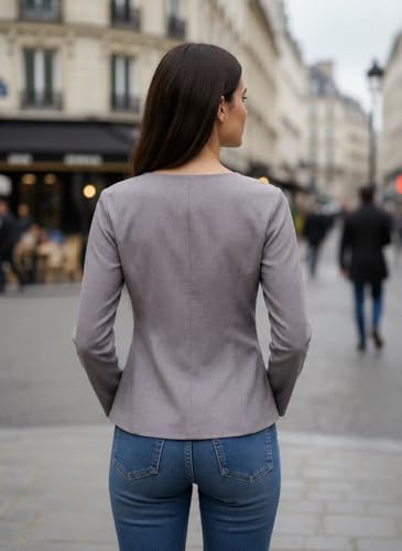 Image of Women's Cotton Tops | Casual Wrap V Neck Top | Long Sleeve Textured Side Tie Shirt | Elegant Slim Fit Crossover Tunic | Stylish Office Wear & Trendy Streetwear Apparel(38-K-1-4)