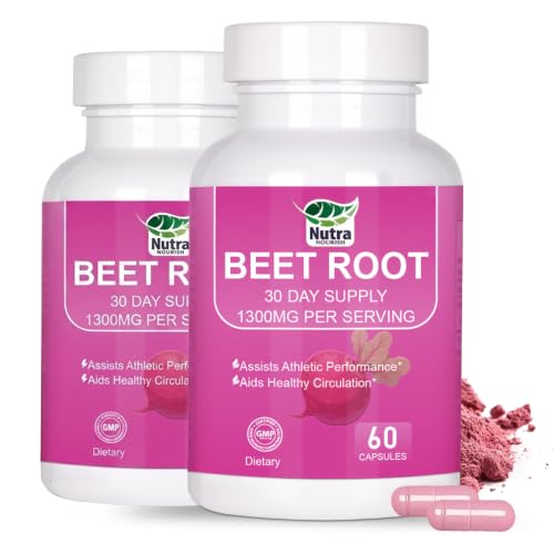 Beet Root Capsules - 1300mg Beetroot Powder Capsules for Daily Wellness Natural Energy - 120Count Pack of 2 Vegan Beetroot Supplement, Athletic Performance, Digestive (2 Pack)