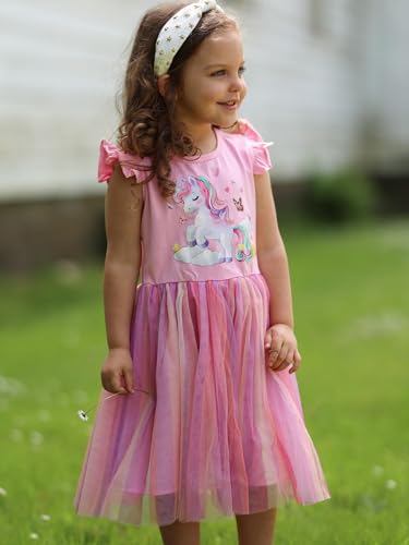 Vieille Girls Dresses Size 7T Rainbow Dress for Girls 7-8 Years Pink Dresses Flutter Sleeve — view 5