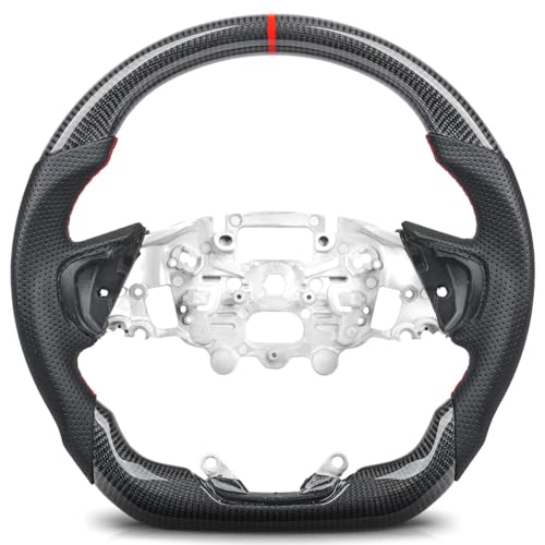 KUROSHIO Real Carbon Fiber Steering Wheel for Ford Ranger 2023-2025 D-Shaped Flat-bottom with Red Hand-Stitched Perforated Nappa Leather Grip