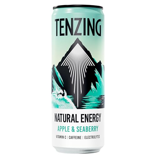 TENZING Natural Energy Drink, Plant Based, Vegan, & Gluten Free, +BCAA, Apple & Seaberry, 330ml (Pack of 12) - Packaging may vary