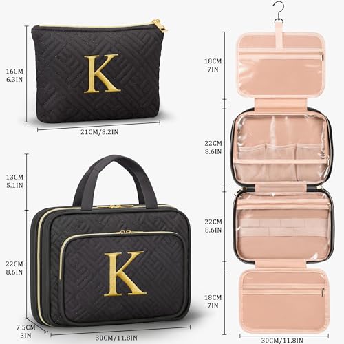 Image of Personalized Gifts for Women, Initial Toiletry Bag Hanging Travel Organizer & Makeup Cosmetic Bag with Embroidery Letter Teacher Appreciation Gift Birthday Mothers Day Gifts for Mom Wife Friend Sister
