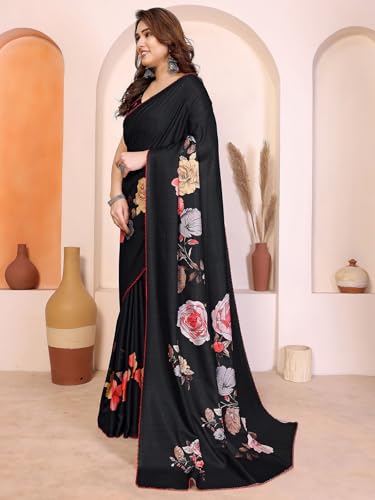 Image of Satrani Women's Tussar Silk Floral Printed Saree with Unstitched Blouse Piece
