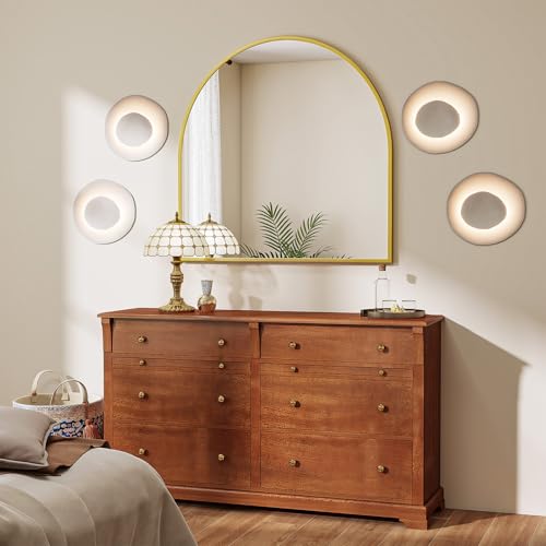 Image of VooBang Wide Arched Wall Mirror, 38 x 40 inch Arch Bathroom Mirror, Wall Mounted Vanity Mirror with Arch Metal Frame, Modern Bathroom Vanity Mirror for Bedroom, Living Room, Hanging or Leaning, Gold