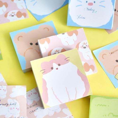Image of Korean Stationery Mini Transparent 3-Hole Binder Spiral Diary Notebook - Cute Kawaii Portable Journal Notebook Agenda for Girls & Students (80+ Pages) (Animal theme Sticky Notes Set 1)