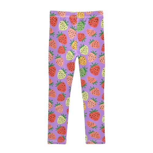 Strawberries on Purple Girls Leggings,Workout Leggings for Girls Toddler Athletic Leggings Size for 3-10T2