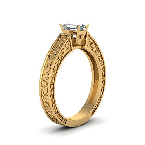Image of Choose Your Gemstone Filigree Solitaire Engagement Ring Yellow Gold Plated Emerald Shape Solitaire Engagement Rings Lightweight Office Wear Everyday Gift Jewelry US Size 4 to 12