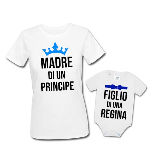 Pacchetto t-Shirt Donna e Body Bimbo Neonato Coppia Madre e Figlio Madre di Un Principe e Figlio di Una Regina! Festa della Mamma!