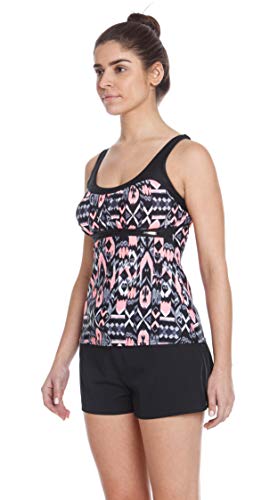 ZeroXposur Womens Tankini Swimsuits Ruched Top Boybrief Bottoms Set (Monochrome/Firefly, Medium) - Thumbnail 2