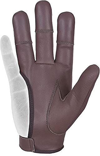 Archery 4 Finger Leather Glove – Right or Left Hand–XS to XXL–Reinforced Stitched Fingertips – Premium 100% Leather–Beige, Black, Light Brown, Dark Brown Comfortable Archery Shooting Mens & Women
