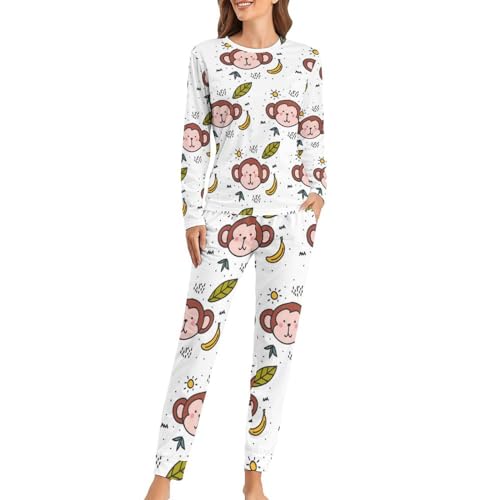 Pyjama femme feuille de singe-banane ensemble sleepwear pantalon manches longues