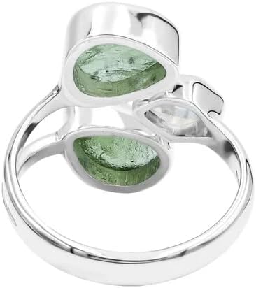 Real Crystal Moldavite Herkimer Diamond Ring Sterling Silver Prong Design Czech Republic Herkimer Moldavite Ring For Women Jewelry ldeal Gift For Her - Image 3