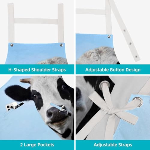 Tablier de cuisine imprimé vache de la ferme multicolore avec 4 broches